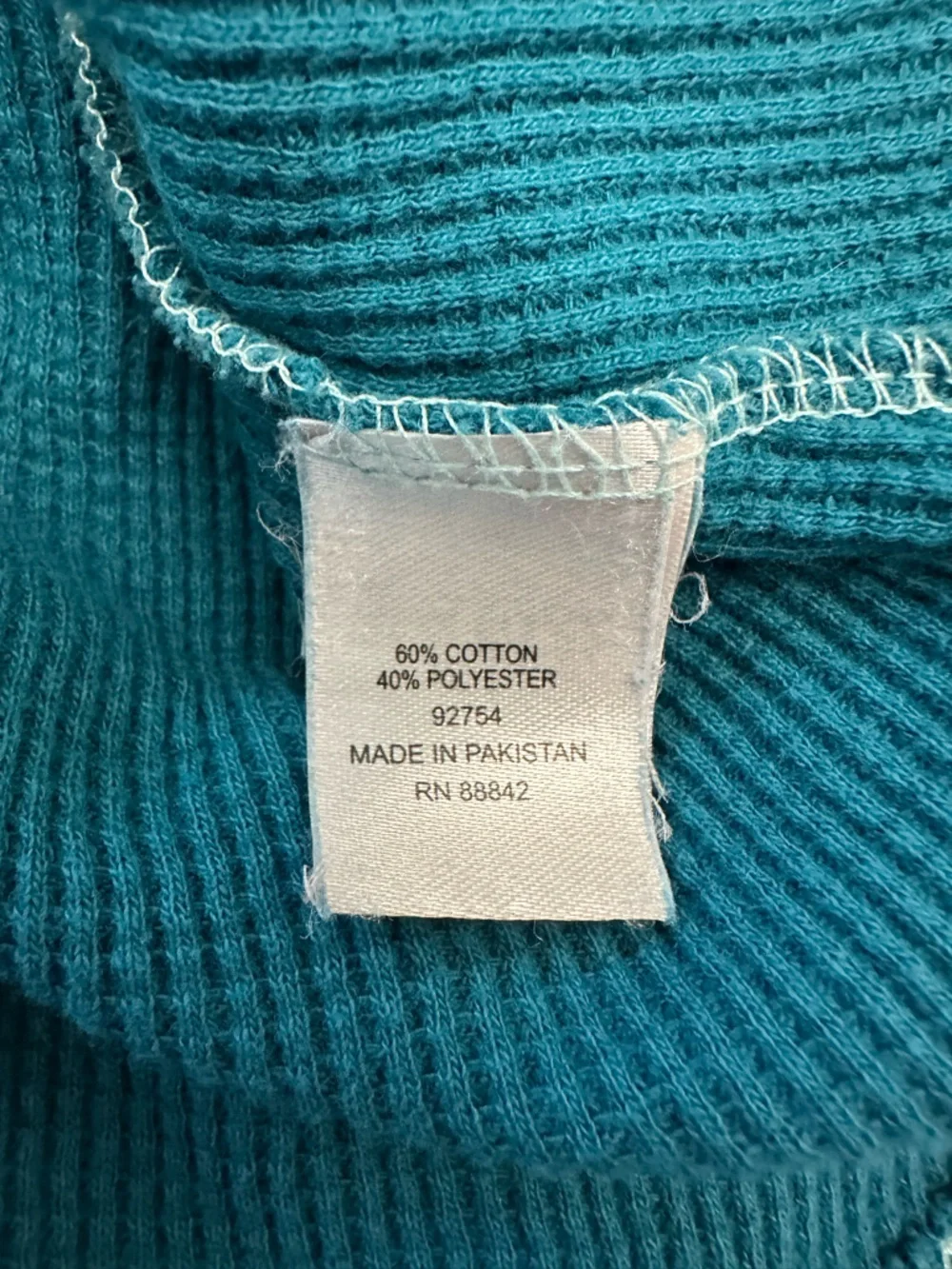 Woman Within long-sleeve teal and blue colorblock waffle knit top size 5X - Picture 4 of 4